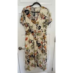 Floral Button Front Maxi Dress Women’s XL Short Sleeve Lined Boho Summer Outfit